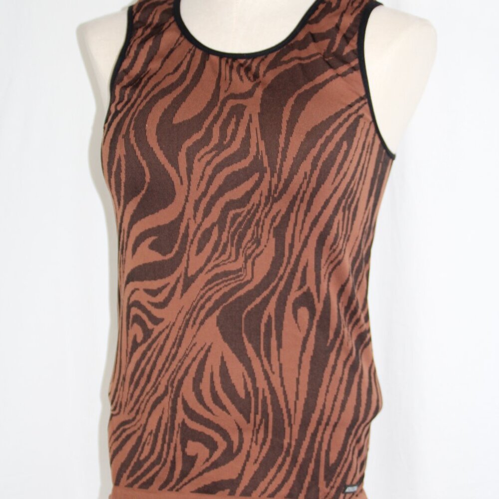 Athleta Seamless Wood Zebra Tiger Stripe Print Stretch Tank Shell Top Size M